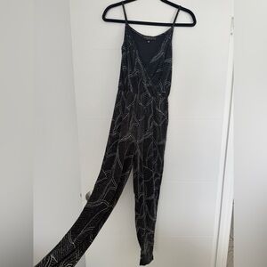 Topshop PETITE Black and Silver Sparkly Patterned Jumpsuit - Size 2